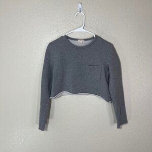 Demylee Sweater Womens Small Cropped Gray Crewneck Pocket Top